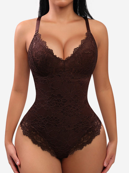 LaceLux™ V-hals hel bodysuit med blonder