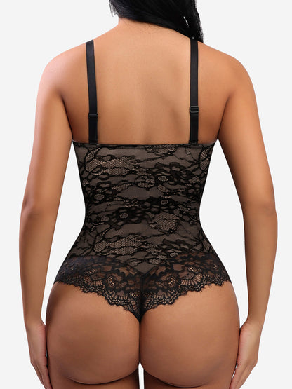 LaceLux™ V-hals hel bodysuit med blonder